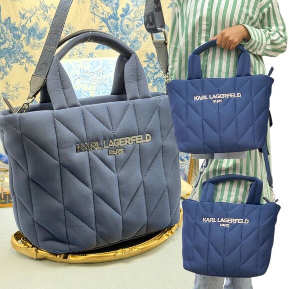 🆕 KARL LAGERFELD PARIS 🧿 NWOT Voyage Medium Nylon Tote, Navy